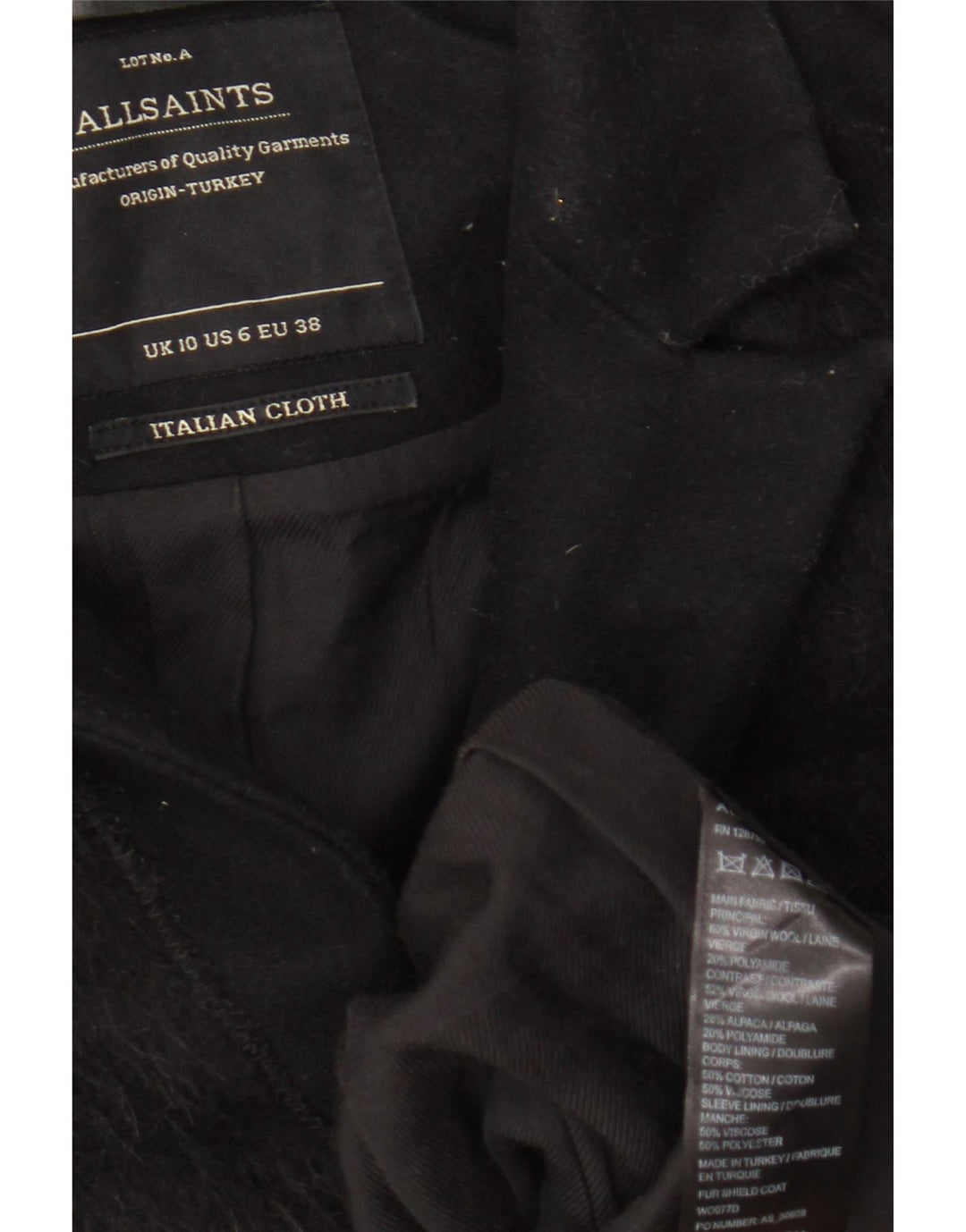 Женское пальто All Saints UK 10, маленькое черное полосатое пальто из натуральной шерсти