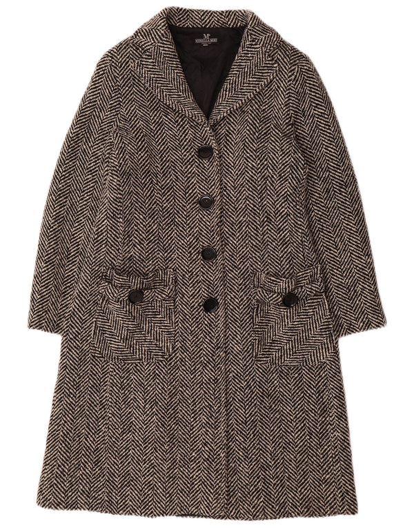 MIRELLA MORI Женское пальто оверсайз UK 18 XL, черное шерстяное с рисунком «елочка»