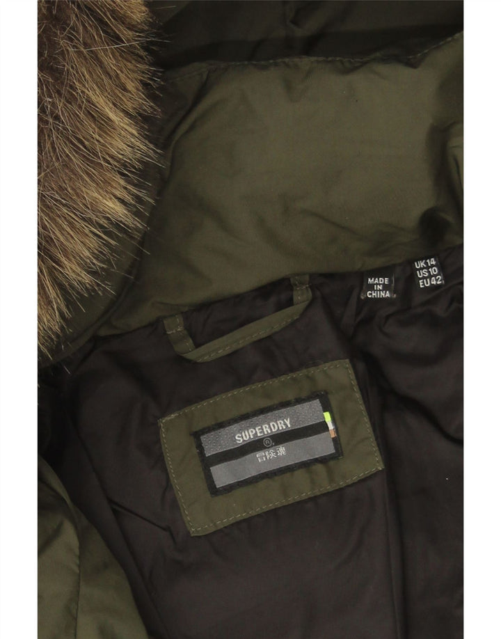 Женское стеганое пальто с капюшоном Superdry UK 14, большой цвет хаки, полиэстер