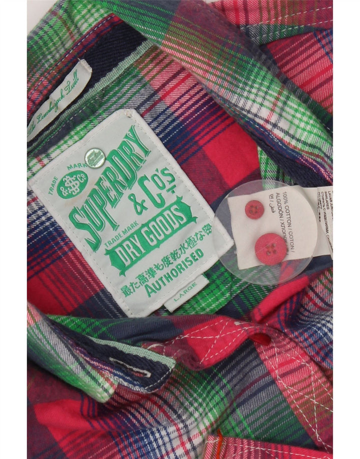 Женская рубашка Superdry UK 14, хлопковая большая розовая клетка