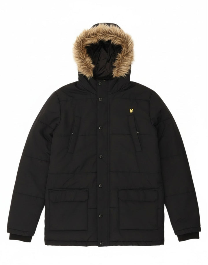 Утепленная куртка Lyle & Scott для мальчиков с капюшоном 14-15 лет, черный полиамид