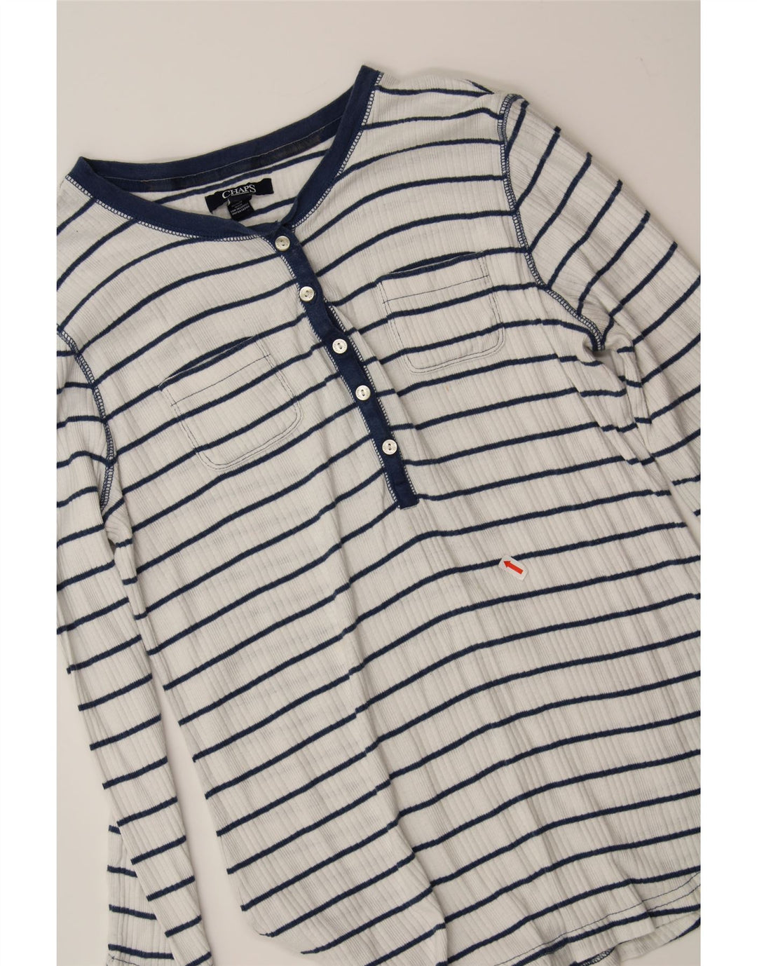 CHAPS Womens Top 3/4 Sleeve UK 12 Medium White Striped Cotton Vintage Chaps and Second-Hand Chaps from Messina Hembry 