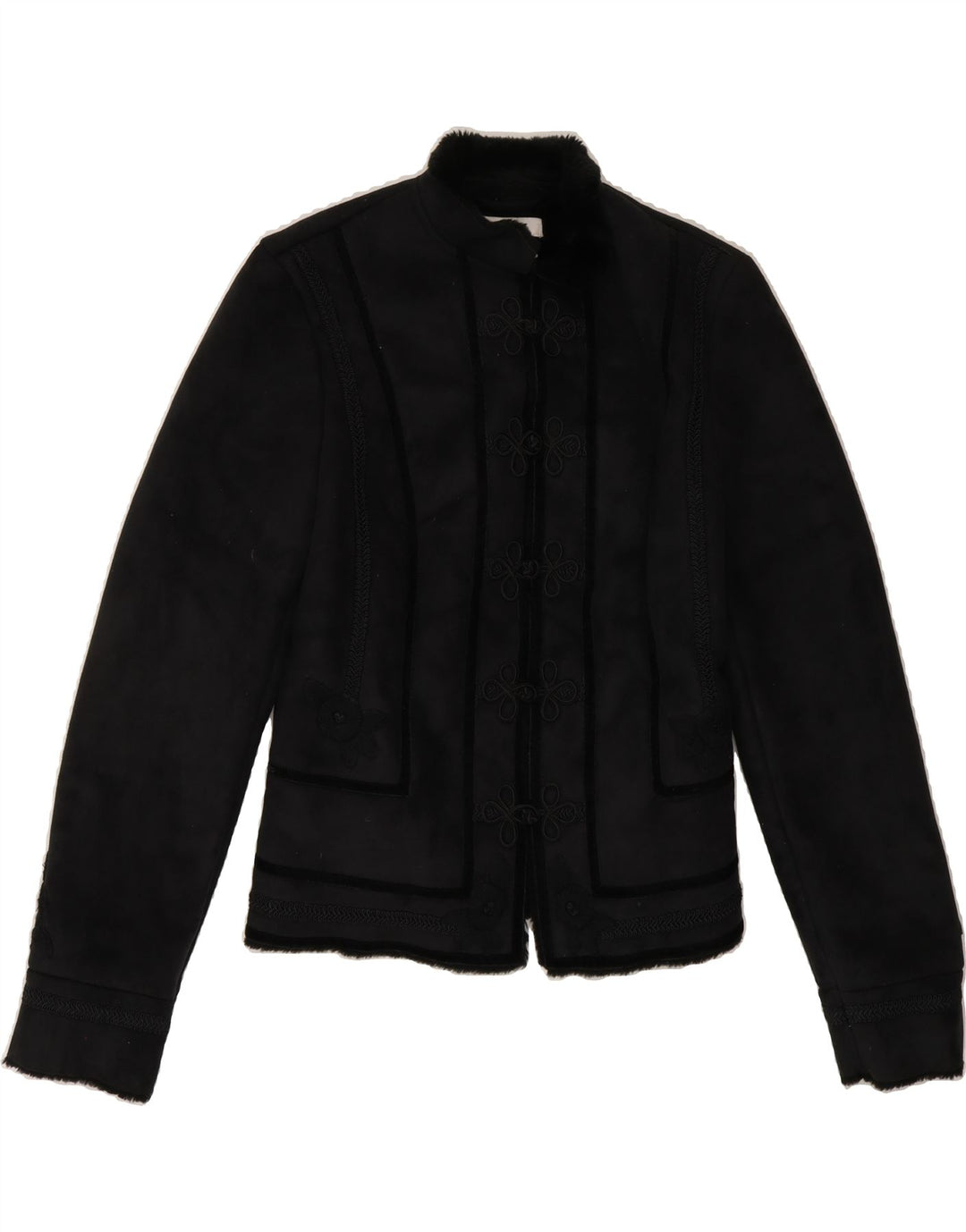 ZARA Womens Sherpa Bomber Jacket UK 10 Small Black Acrylic Vintage Zara and Second-Hand Zara from Messina Hembry 