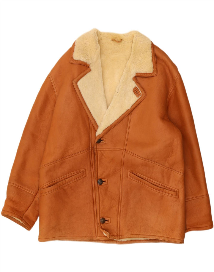 Винтажная мужская дубленка UK 40, большая коричневая кожаная