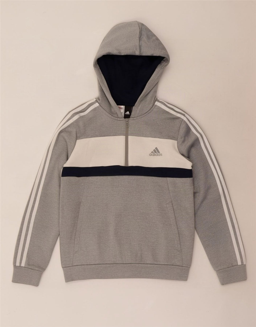 Джемпер с капюшоном Adidas для мальчиков 11-12 лет, серый полиэстер с цветными блоками