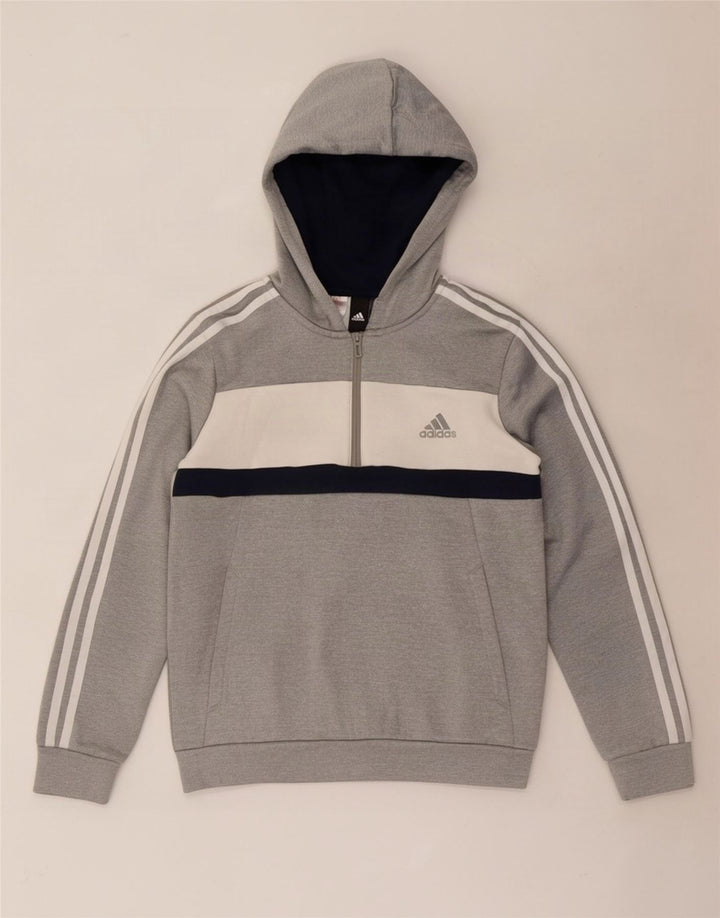 Джемпер с капюшоном Adidas для мальчиков 11-12 лет, серый полиэстер с цветными блоками