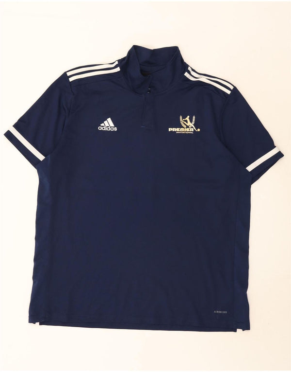 Мужская рубашка поло Adidas Aeroready 2XL темно-синяя с цветными блоками