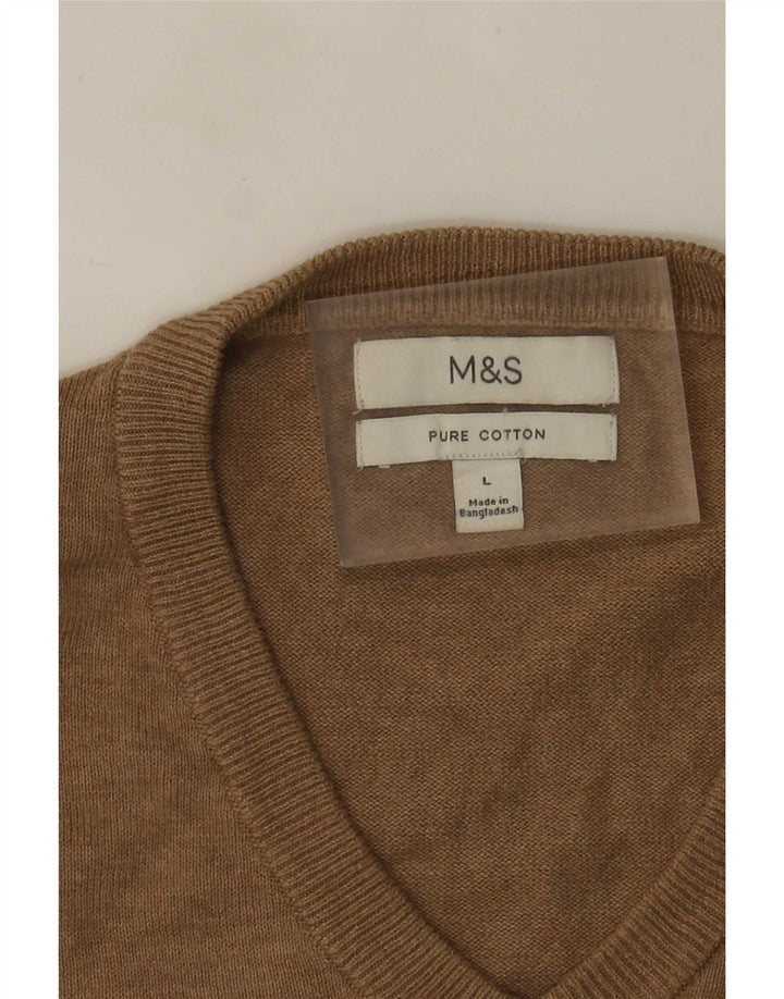 Мужской джемпер с v-образным вырезом Marks & Spencer, большой коричневый хлопковый свитер