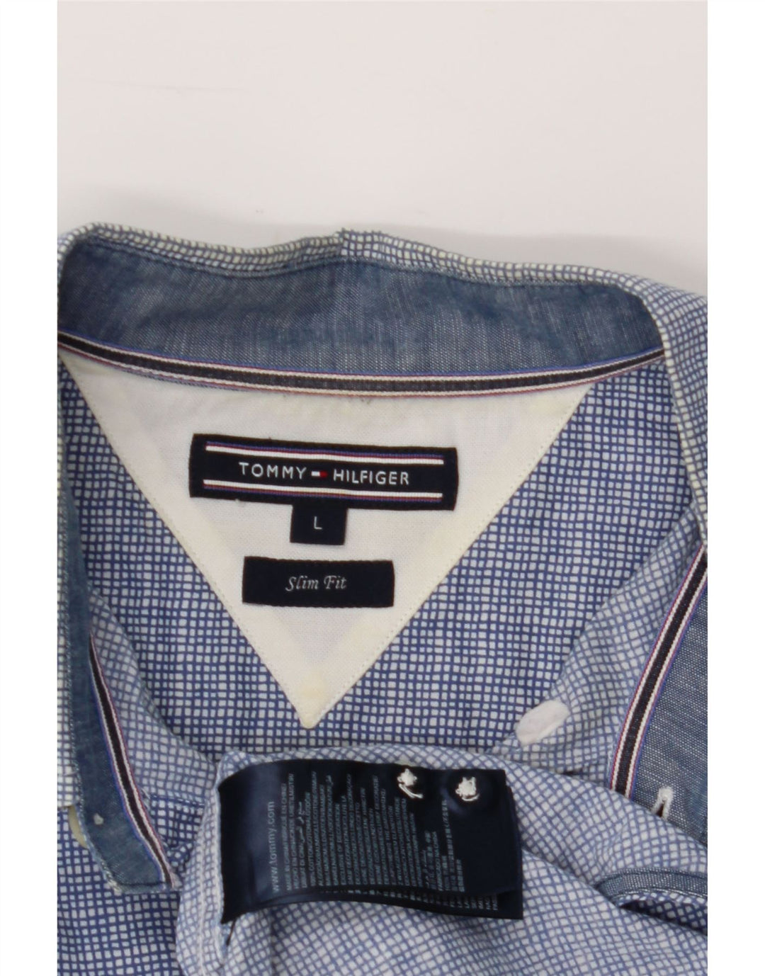 TOMMY HILFIGER Mens Slim Fit Shirt Large Blue Check Cotton Vintage Tommy Hilfiger and Second-Hand Tommy Hilfiger from Messina Hembry 