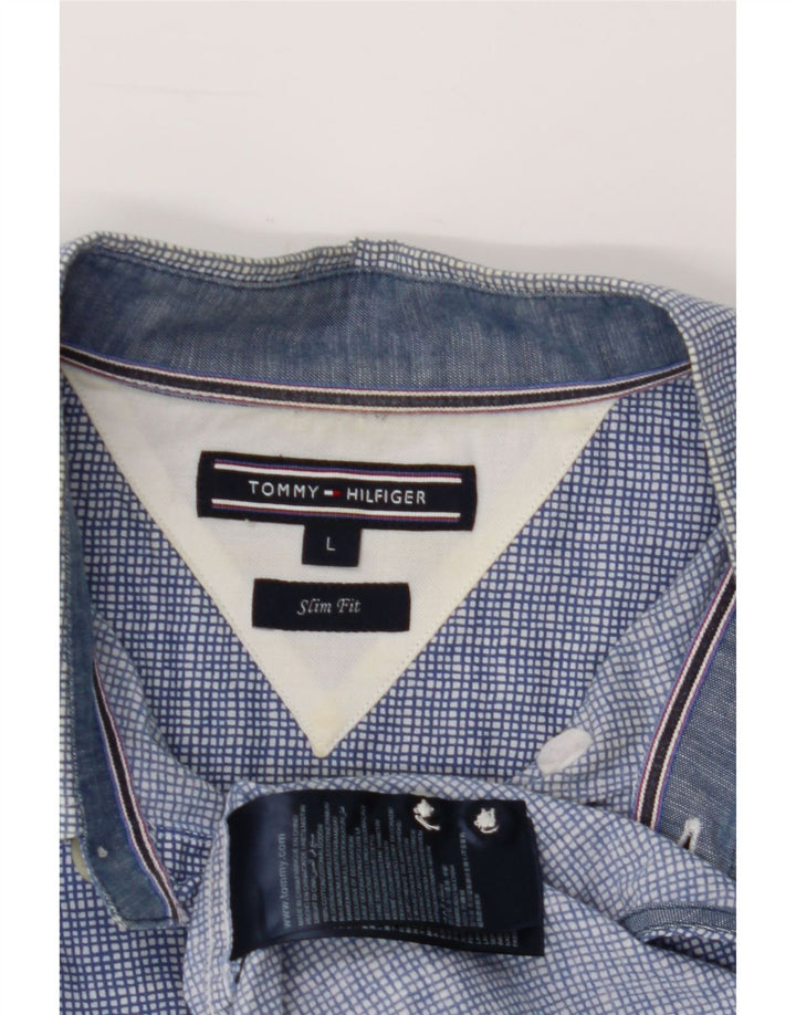 TOMMY HILFIGER Mens Slim Fit Shirt Large Blue Check Cotton Vintage Tommy Hilfiger and Second-Hand Tommy Hilfiger from Messina Hembry 