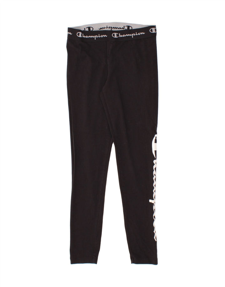 CHAMPION Womens Graphic Leggings UK 10 Small  Black Vintage Champion and Second-Hand Champion from Messina Hembry 
