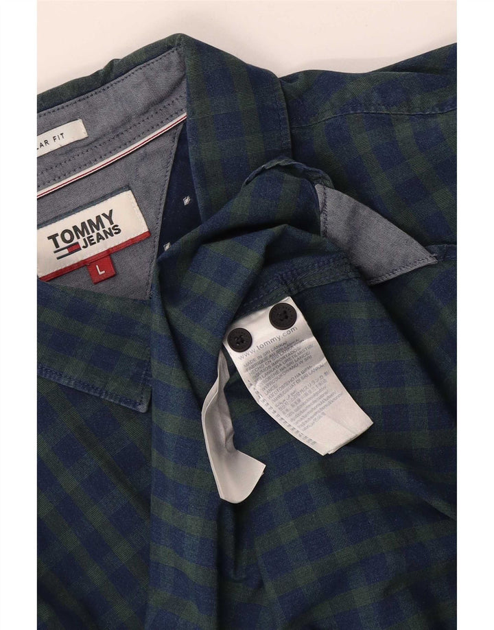 Мужская рубашка стандартного кроя Tommy Hilfiger, большая синяя хлопковая клетка в мелкую клетку
