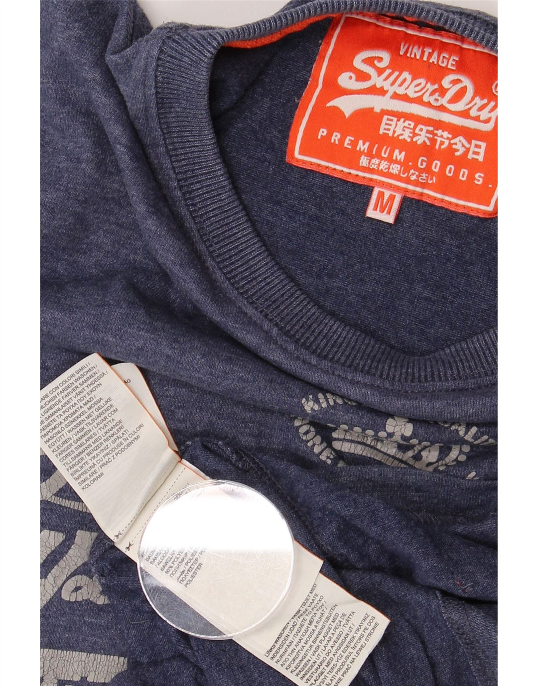 SUPERDRY Мужская футболка с рисунком Топ среднего размера, темно-синий, хлопок