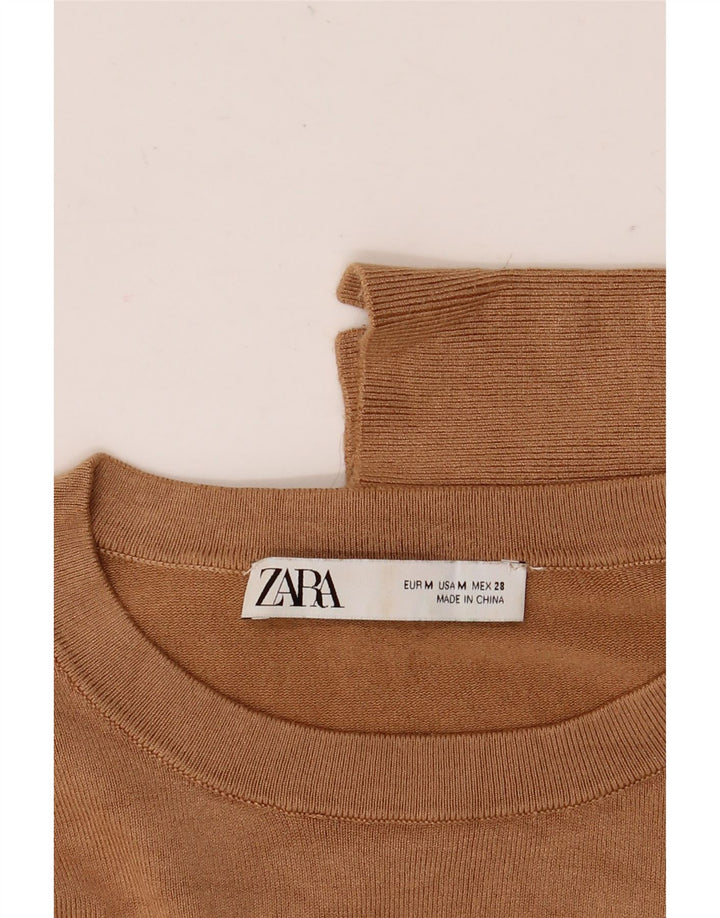 Женский джемпер с круглым вырезом Zara UK 14, средний коричневый цвет
