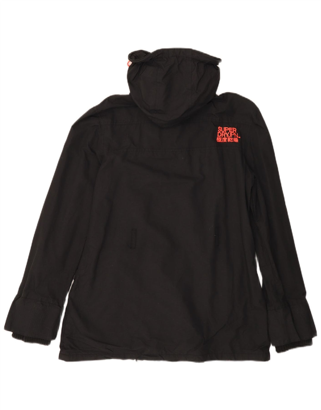 Женская дождевик с капюшоном SUPERDRY Windmac с графическим рисунком UK 16, большой черный нейлон