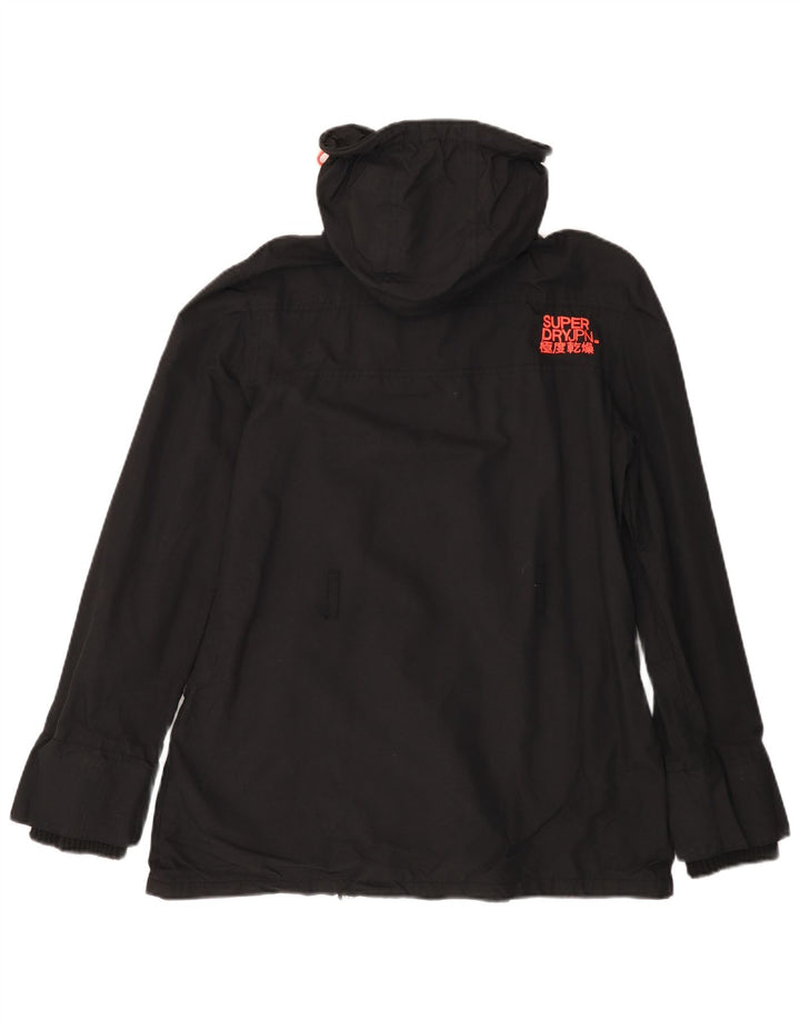 Женская дождевик с капюшоном SUPERDRY Windmac с графическим рисунком UK 16, большой черный нейлон