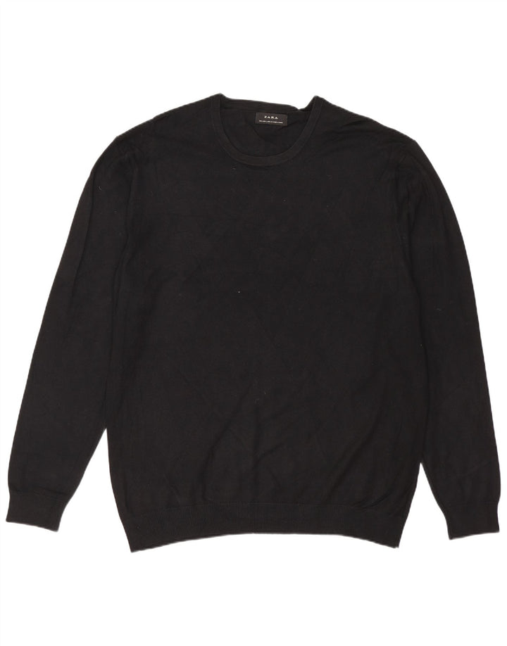 Женский джемпер с круглым вырезом ZARA UK 16, большой черный цвет