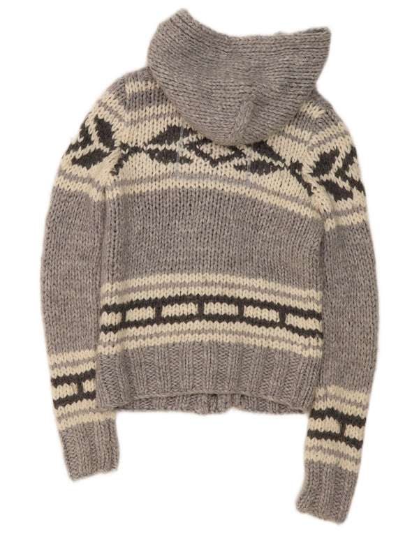 Женский кардиган с капюшоном Superdry UK 6 XS Серый акрил с геометрическим рисунком