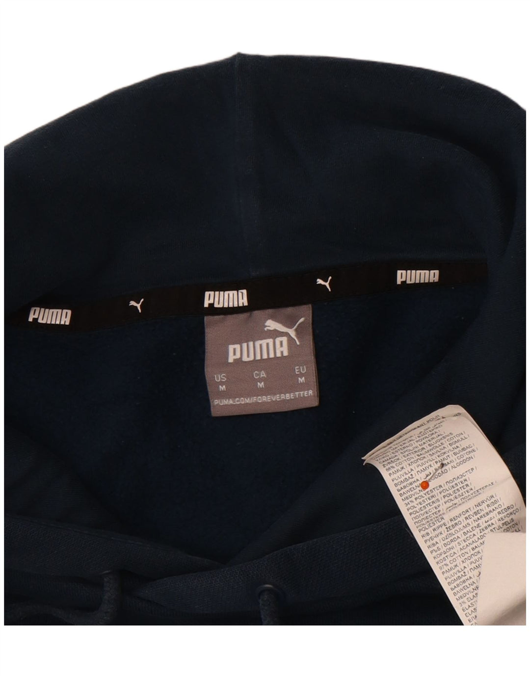 PUMA Mens Graphic Hoodie Jumper Medium Navy Blue Cotton Vintage Puma and Second-Hand Puma from Messina Hembry 