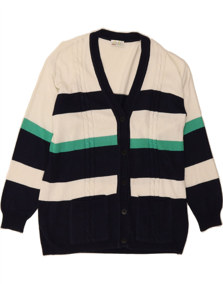 VINTAGE Womens Oversized Cardigan Sweater EU 42 Large Navy Blue Striped Vintage Vintage and Second-Hand Vintage from Messina Hembry 