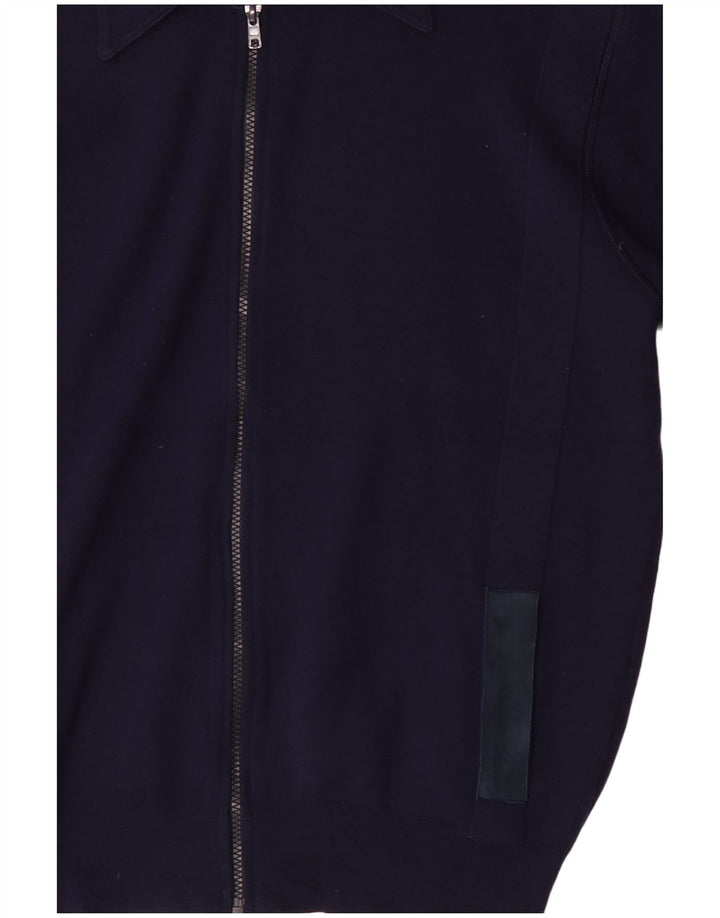 Винтажный мужской кардиган-свитер среднего размера, темно-синий, шерстяной