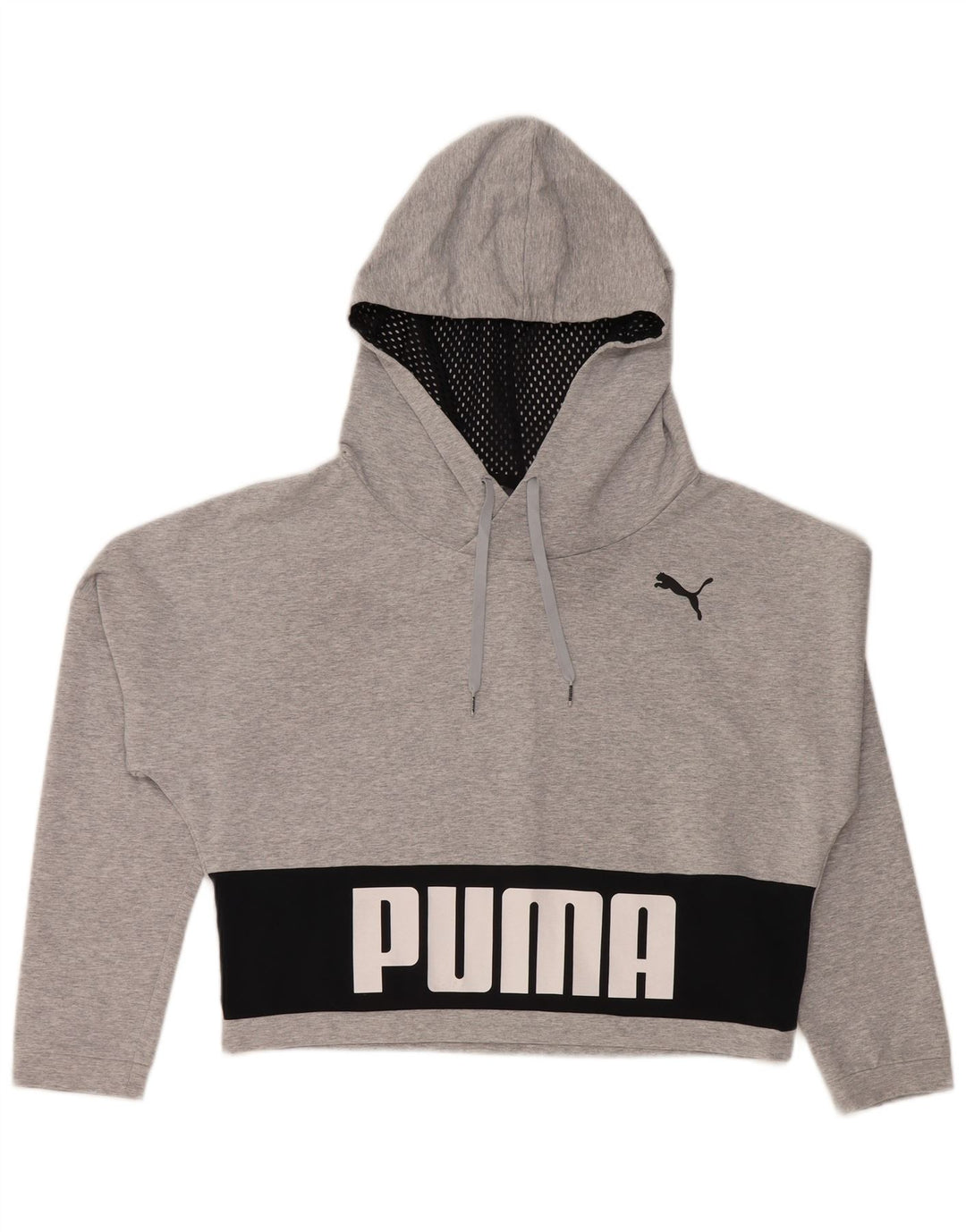 Женский укороченный джемпер с капюшоном PUMA Oversized UK 12, средний серый цвет с цветными блоками