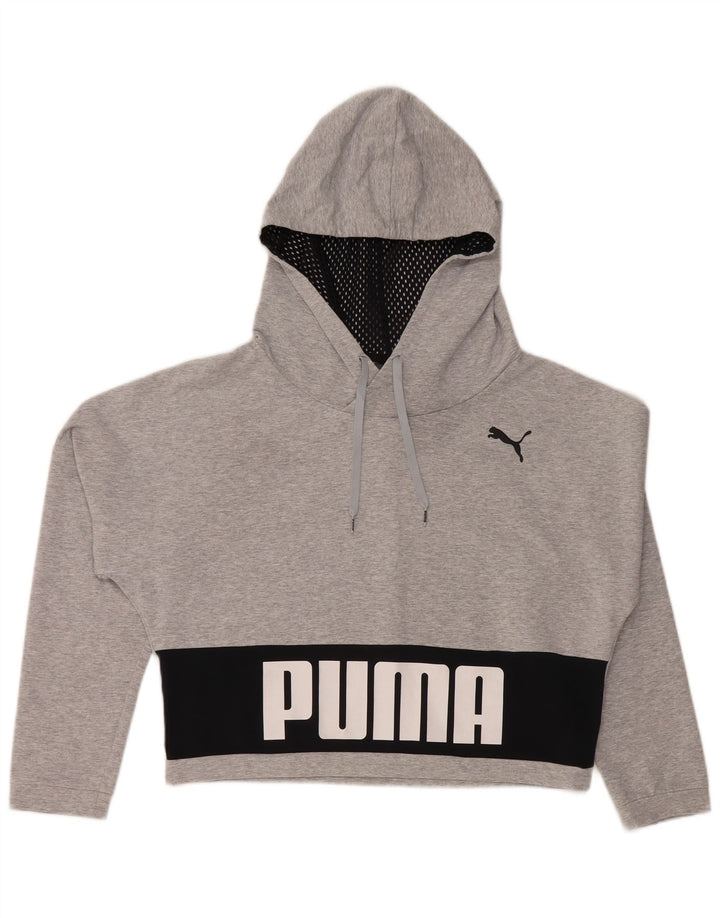 Женский укороченный джемпер с капюшоном PUMA Oversized UK 12, средний серый цвет с цветными блоками