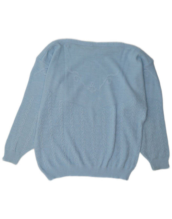 C & A Womens Regular Fit Boat Neck Jumper Sweater EU 46 XL Blue Geometric