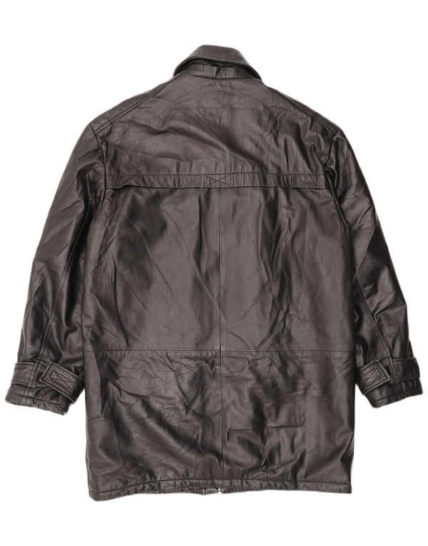 Винтажное мужское кожаное пальто IT 48 Medium Black Leather