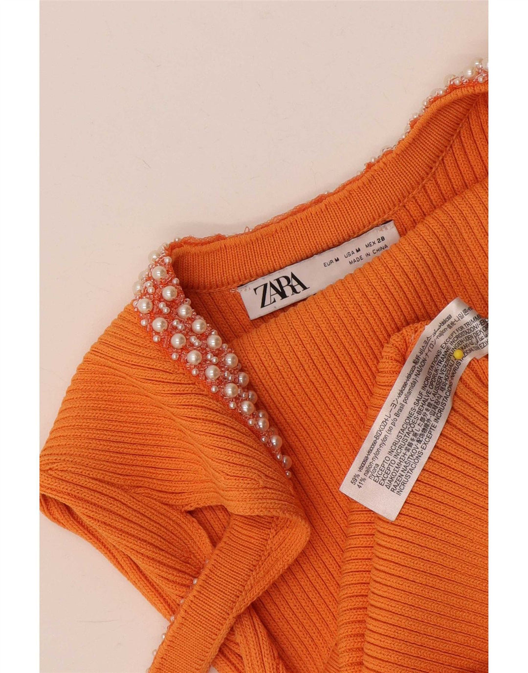 Женский топ на бретельках приталенного кроя Zara UK 14, вискоза среднего оранжевого цвета