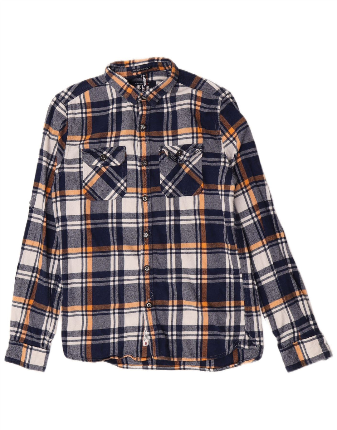 Мужская фланелевая рубашка Superdry среднего размера, темно-синяя клетка, хлопок