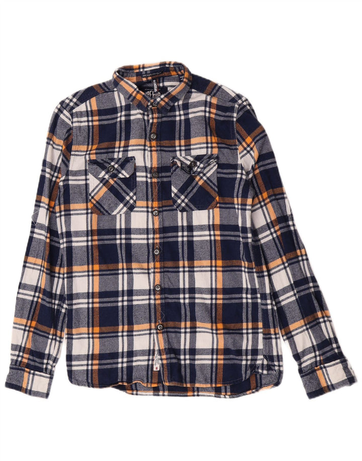 Мужская фланелевая рубашка Superdry среднего размера, темно-синяя клетка, хлопок