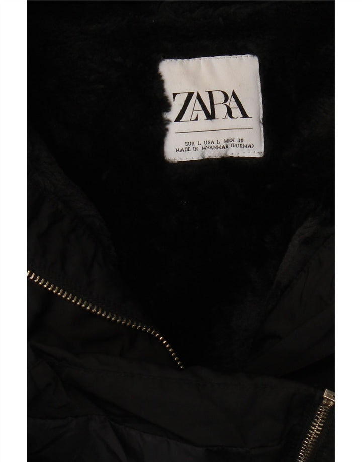 Женское стеганое пальто Zara UK 16, большое черное