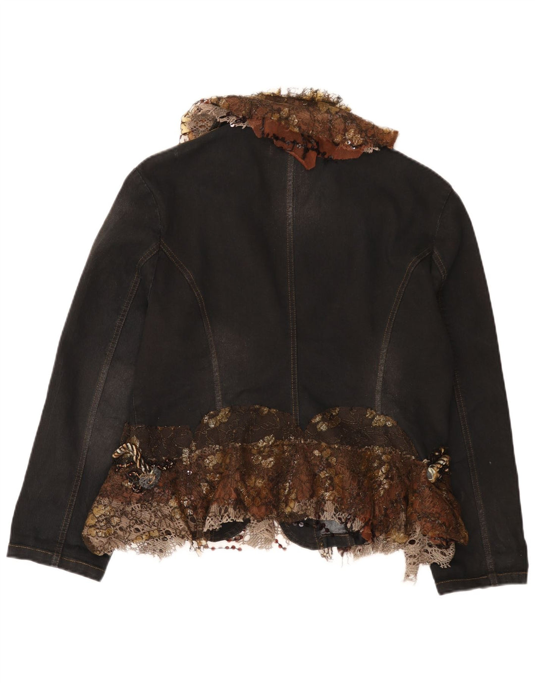 Винтажный женский джинсовый пиджак с 2 пуговицами, Великобритания, 18 XL, черный с цветными блоками