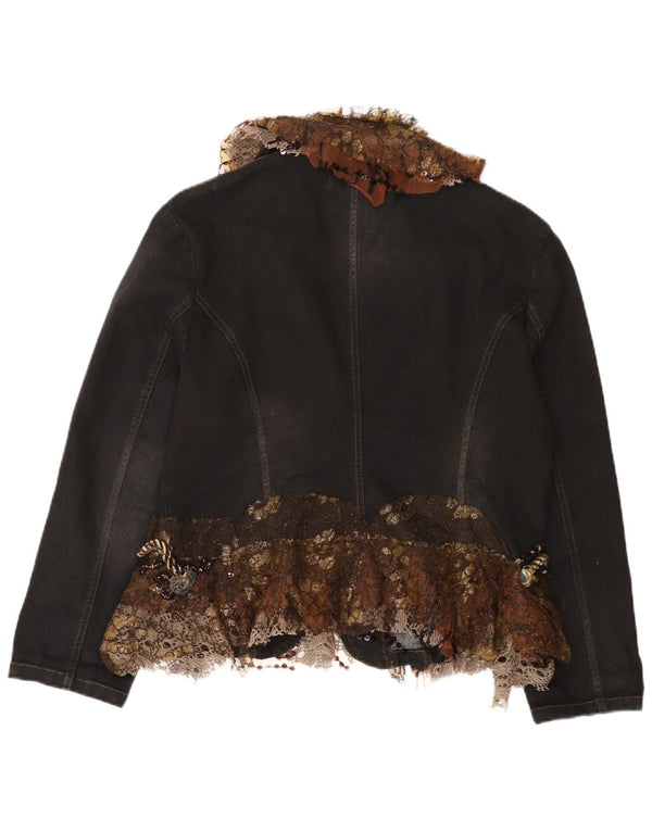 Винтажный женский джинсовый пиджак с 2 пуговицами, Великобритания, 18 XL, черный с цветными блоками