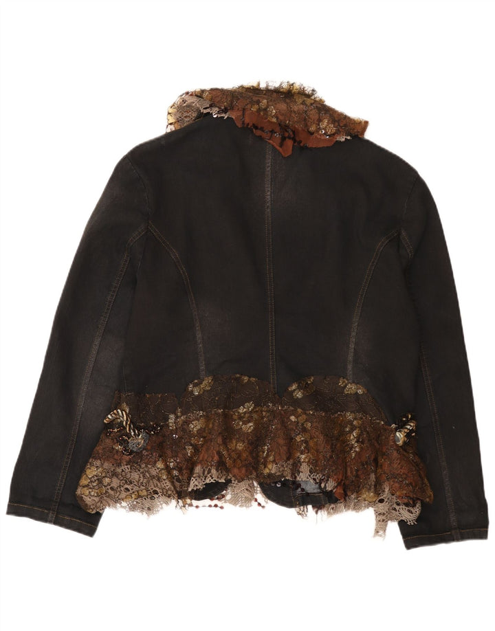 Винтажный женский джинсовый пиджак с 2 пуговицами, Великобритания, 18 XL, черный с цветными блоками