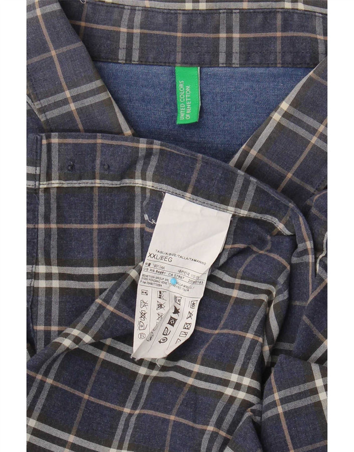 Мужская рубашка Benetton 2XL, темно-синяя клетка, хлопок