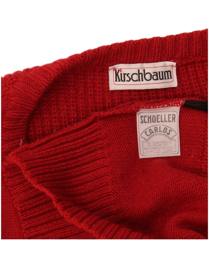 VINTAGE Mens Crew Neck Jumper Sweater Large Red Polyacrylic