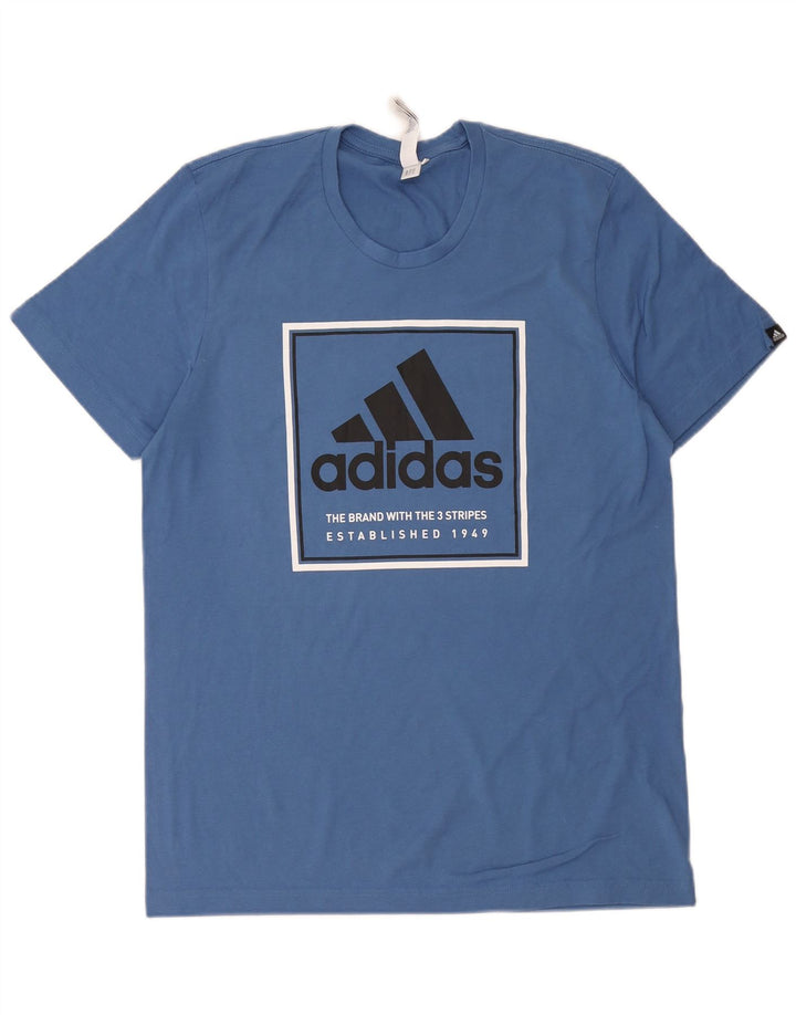 Adidas Мужская футболка с тремя полосками и графическим рисунком Топ среднего синего цвета, хлопок