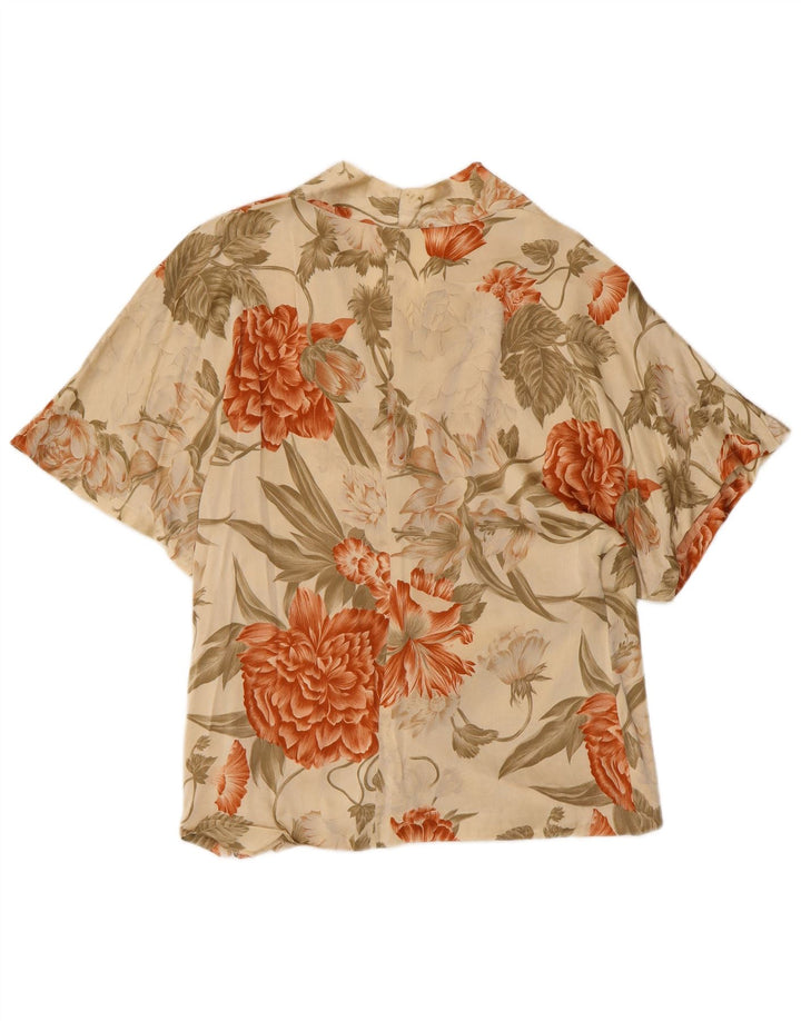 ВИНТАЖНАЯ Женская Блузка Топ UK 12 Средний Зеленый Цветочный