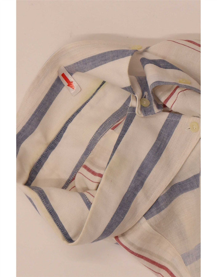 Мужская рубашка с коротким рукавом Lacoste, размер 42, большая льняная белая полоска