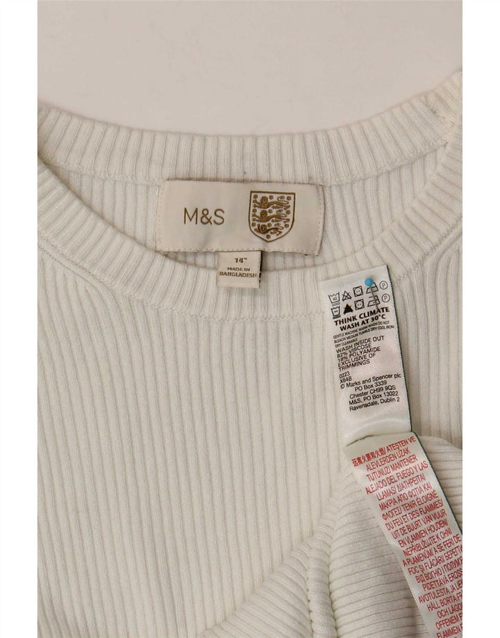 Женский укороченный топ с длинным рукавом Marks & Spencer UK 14, средний белый, вискоза