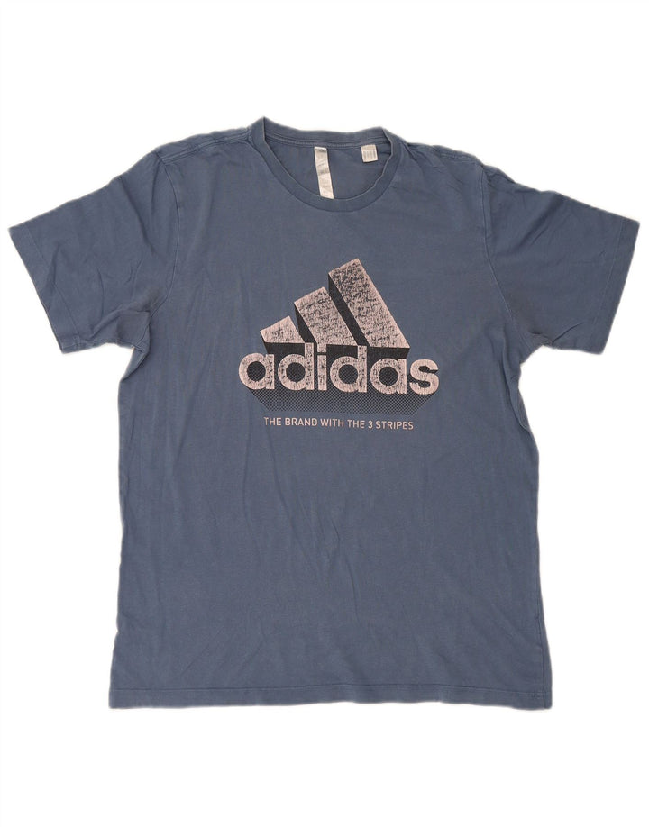 Adidas Мужская футболка с рисунком Топ среднего размера, темно-синий, хлопок