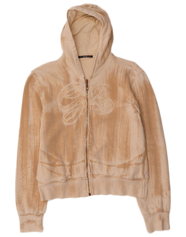 Gas Womens Graphic Hooded Cardigan Sweater UK 14 Medium Beige