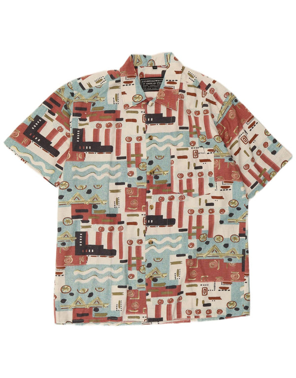 Мужская рубашка BROADWAY с коротким рукавом, размер 39/40, средняя, разноцветная, с геометрическим узором