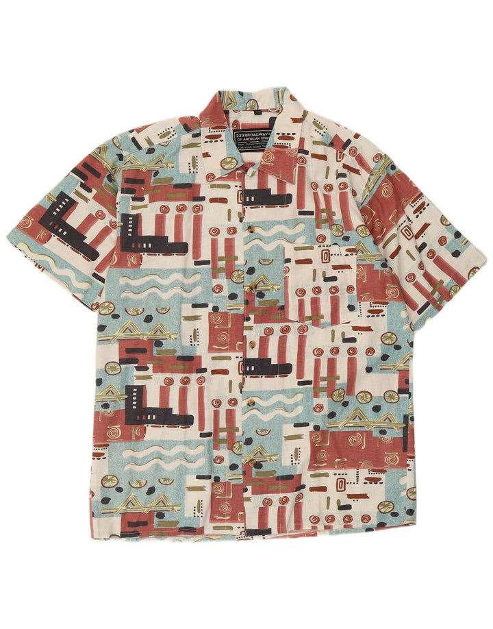 Мужская рубашка BROADWAY с коротким рукавом, размер 39/40, средняя, разноцветная, с геометрическим узором