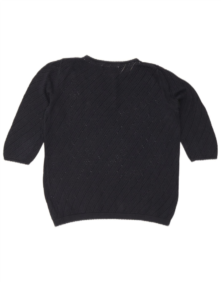 RIFLE Womens 3/4 Sleeve Button Neck Jumper Sweater UK 12 Medium Navy Blue