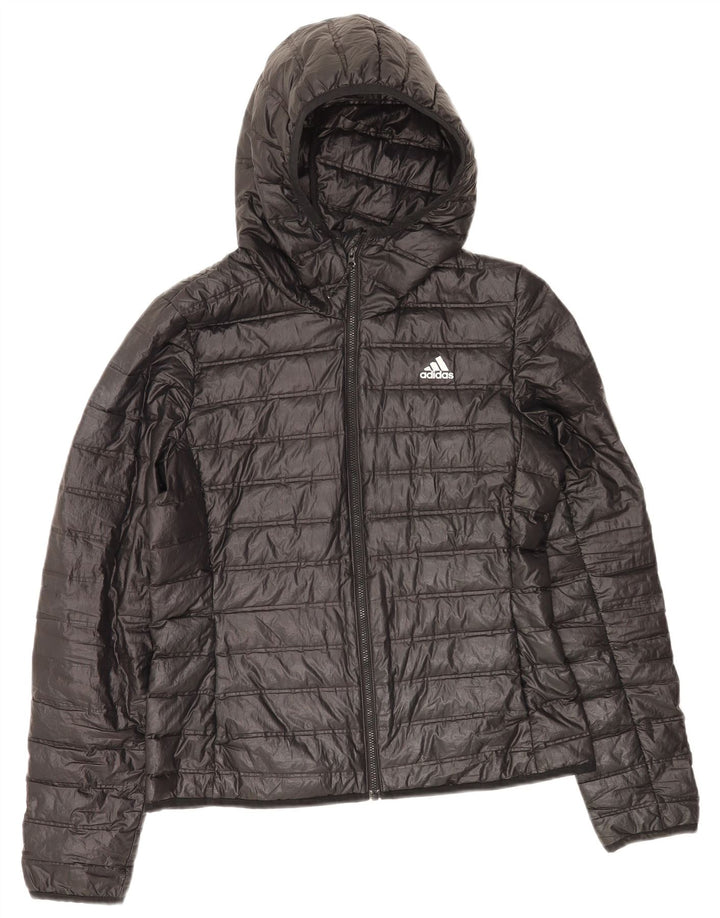 Женская стеганая куртка Adidas с капюшоном UK 8/10, маленькая, черный полиэстер