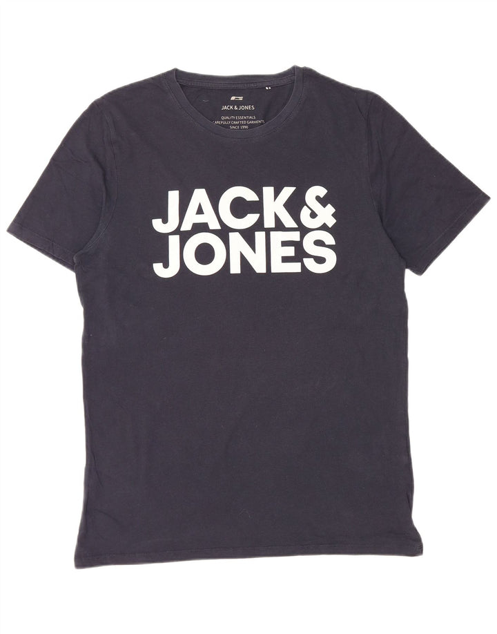 JACK & JONES Mens Graphic T-Shirt Top Medium Navy Blue