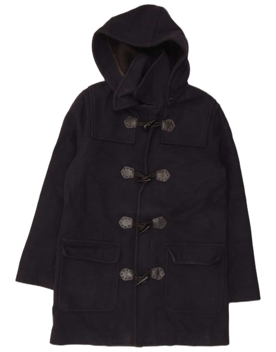 ВИНТАЖНЫЙ женский дафлкот с капюшоном UK 18 XL темно-синий шерстяной